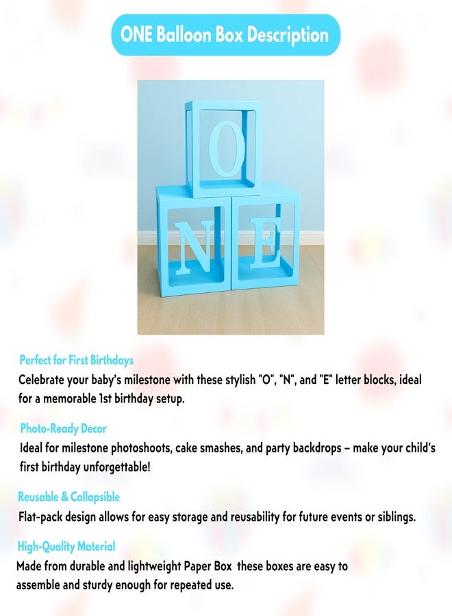 Flyloons One Balloon Box for 1st Birthday Decoration Baby Boys Kids Twins Year Transparent Plain Letter Balloon 3 Pcs Blue Box Glue Dots Arrangement Set Items - Image 5